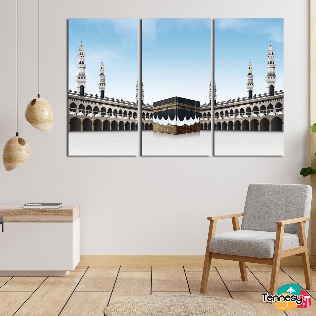 HIASAN DINDING WALL DECOR KABAH ISLAMIC RUANG TAMU 3 PANEL DEKORASI DINDING KAYU RUANG TAMU RUMAH