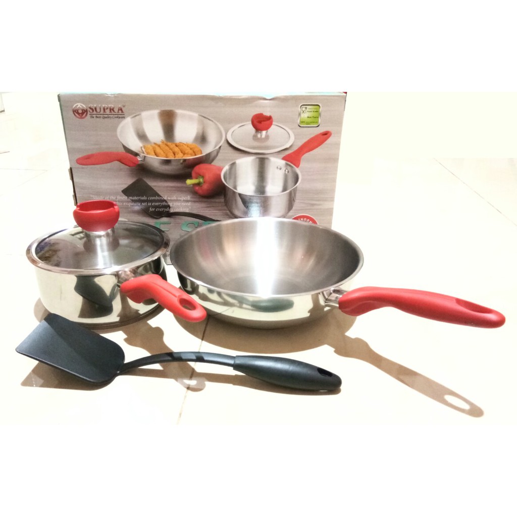  Supra Panci Set Stainless Steel Sauce Pan Dan Stir Wok 