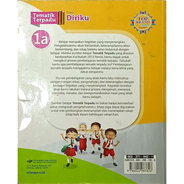 TEMATIK TERPADU 1A PENERBIT ERLANGGA KELAS 1SD BUKU BEKAS TEMATIK KURIKULUM 2013 REVISI