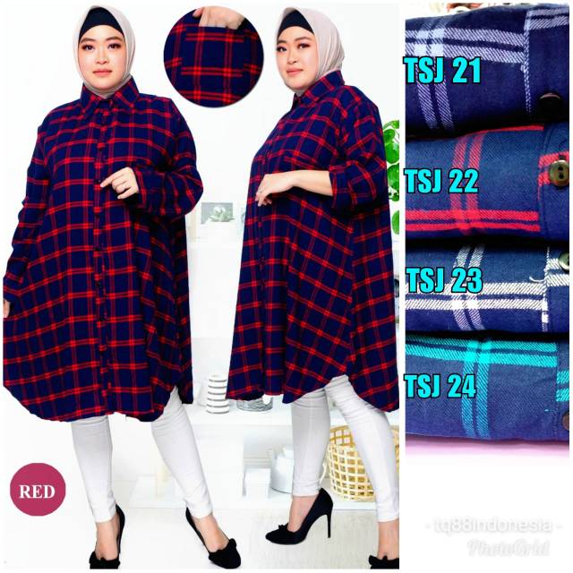 Tunik flanel super jumbo / tunik jumbo / tunik kotak / hem tunik / tunik murah / tunik flanel /tunik
