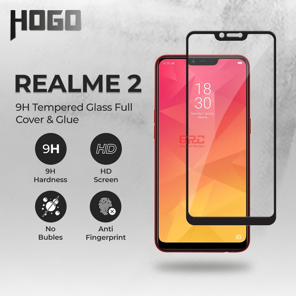 Tempered Glass Realme 2 HOGO Full Cover Anti Gores Kaca