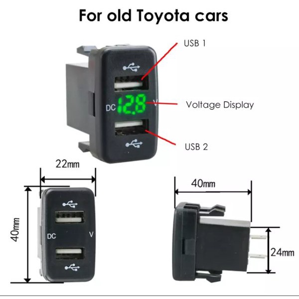 Soket charger usb mobil plus volt meter. Charger universal double usb