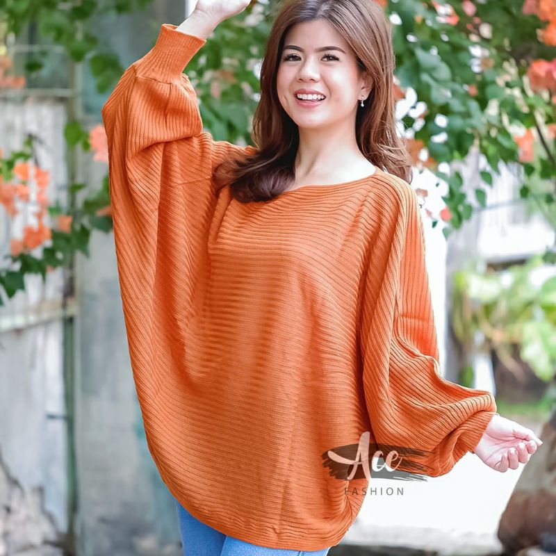 BLOUSE BATWING BAJU RAJUT | SWEATER RAJUT MODEL KELELAWAR | OUTER RAJUT Pakaian Wanita Atasan Wanita Fashion Muslimah-Coral