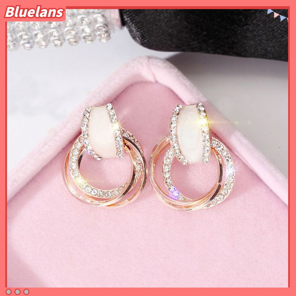 Anting Stud Berlian Imitasi Multilayer Bentuk Lingkaran Untuk Wanita