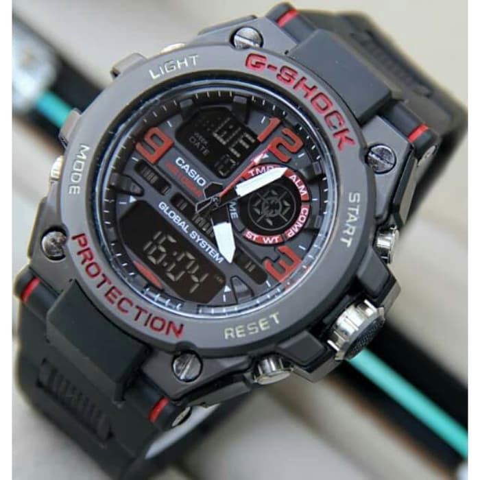 PA JAM TANGAN RUBBER PRIA GST-8600 G-8600 DUAL-TIME METAL ANTI AIR