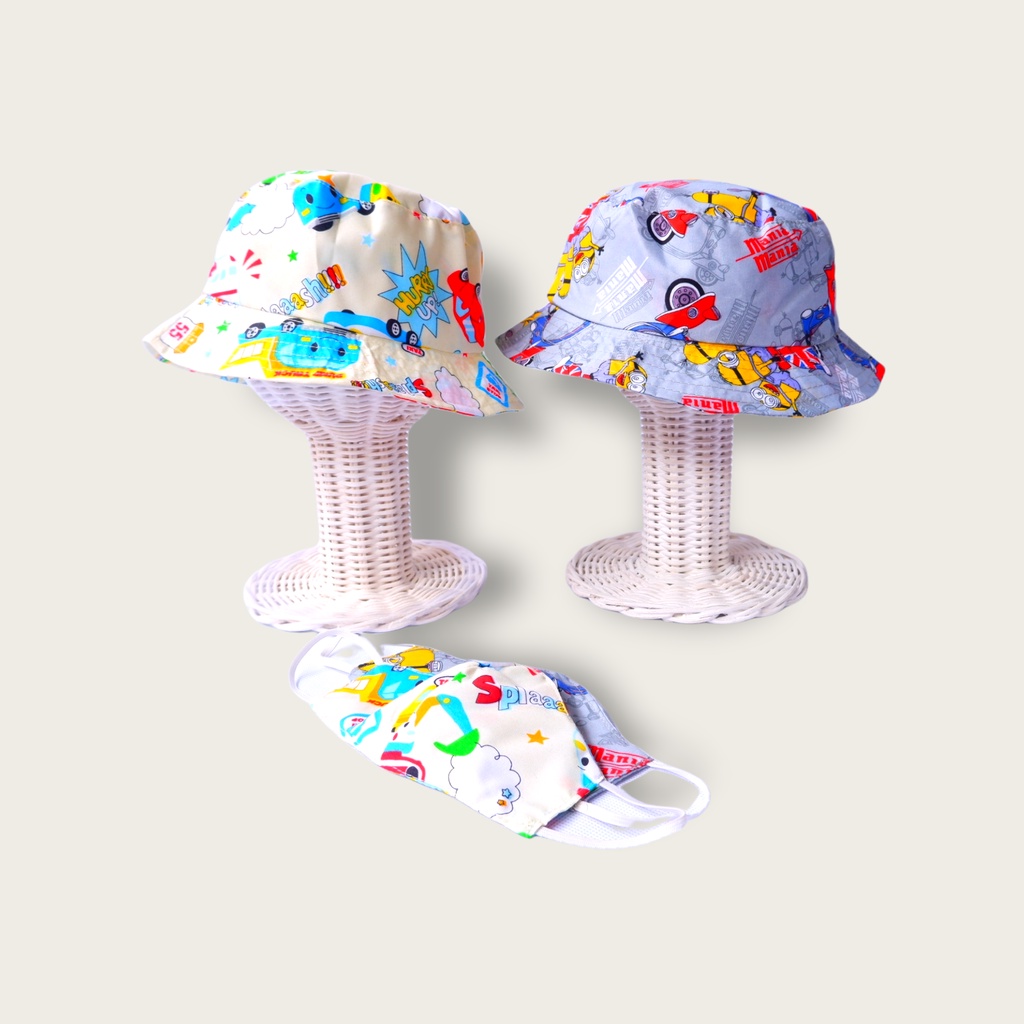 TOPI ANAK BUCKET USIA 1-6 TAHUN PLUS MASKER