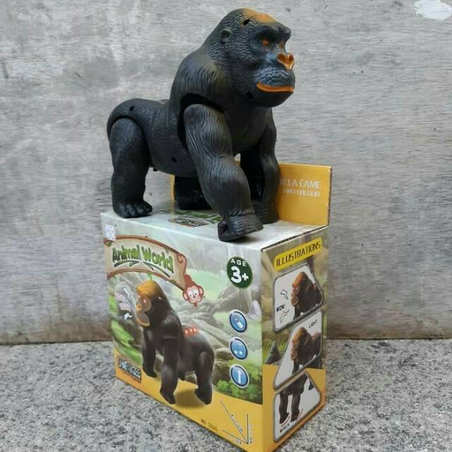 Mainan Gorilla Bisa Jalan Bersuara Baterai Hewan Kingkong Anak Edukasi