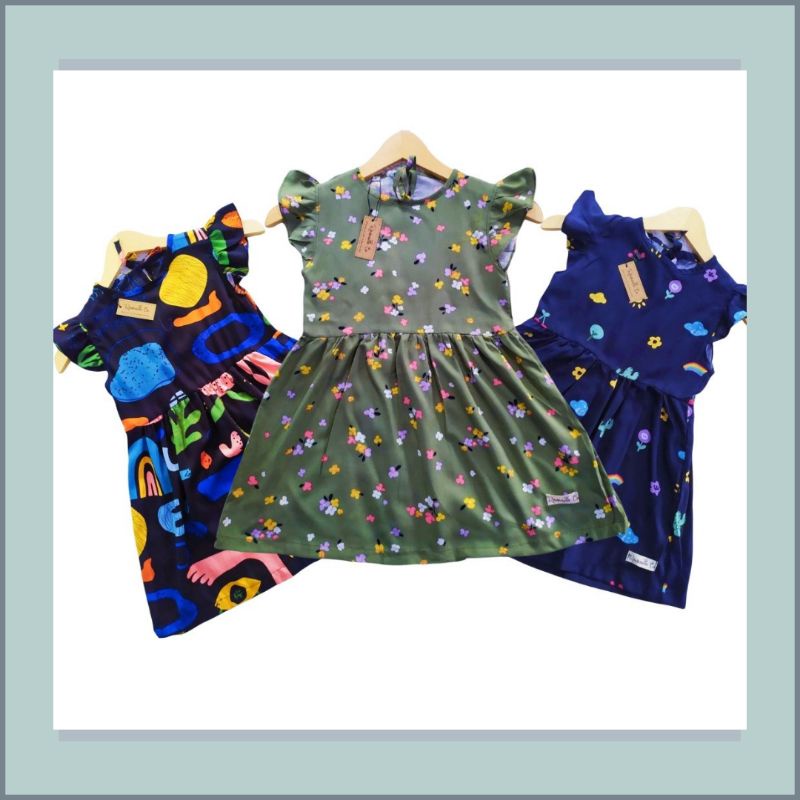 [Ramona Co] Dress Anak Moniq 1-6 Tahun Mix Motif Baju Anak Perempuan Bahan Katun Rayon Super Premium