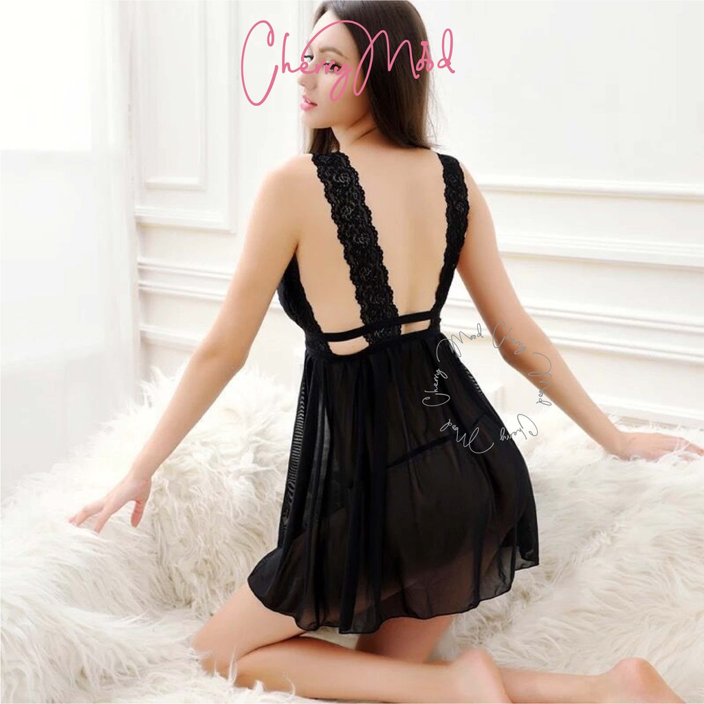 BOUGENVILL Lingerie Sexy Model V-Neck Motif Renda Transparan Baju Tidur Wanita Piyama Seksi Baju Dinas Depan Suami Sleepwear Gstring Termurah Baju Malam Pertama Terbaru Pakaian Dalaman Wanita-5