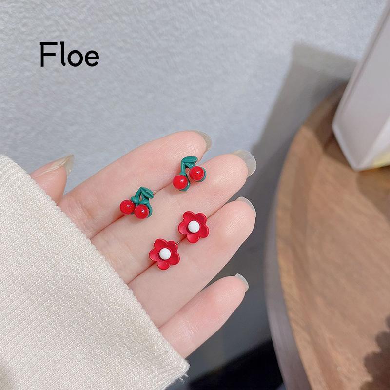 Fl 6 Pasang / Set Anting Tusuk Bahan Keramik Desain Lukisan Gaya Simple / Trendy Untuk Wanita