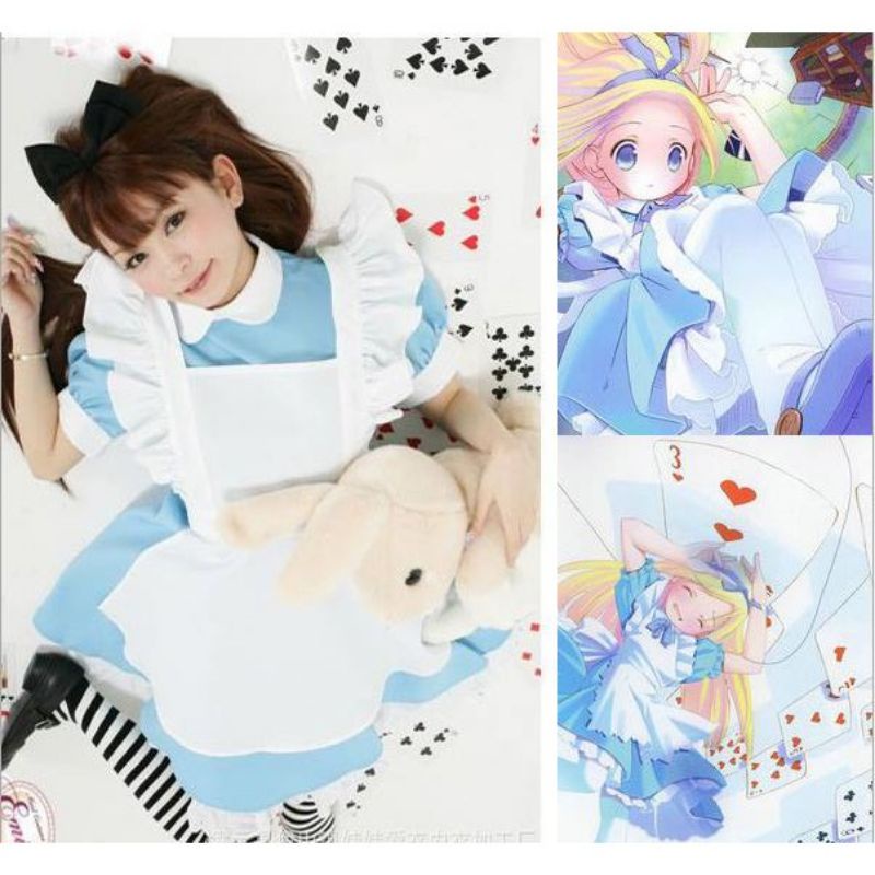 COSPLAY ALICE WONDERLAND WANITA SEXY ANIME KAWAIII SERAGAM SEKOLAH JEPANG
