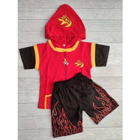 Kostum Karakter Anak Boboiboy Api Fire Setelan Celana Pendek Baju Laki Cowok