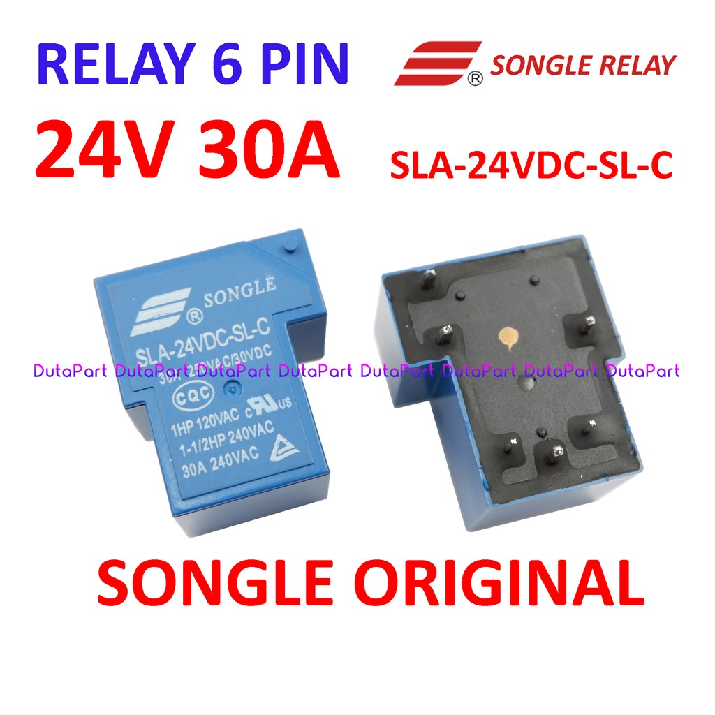 Relay 24V 30A ORIGINAL SONGLE SLA-24VDC-SL-C 6 PIN Kaki 6P