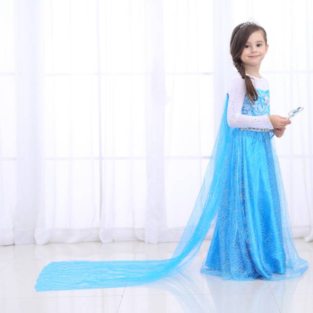 PREMIUM FROZEN ICE BLUE / DRESS PRINCESS ELSA IMPORT BLUE BAGUS / GAUN PESTA ANAK PEREMPUAN