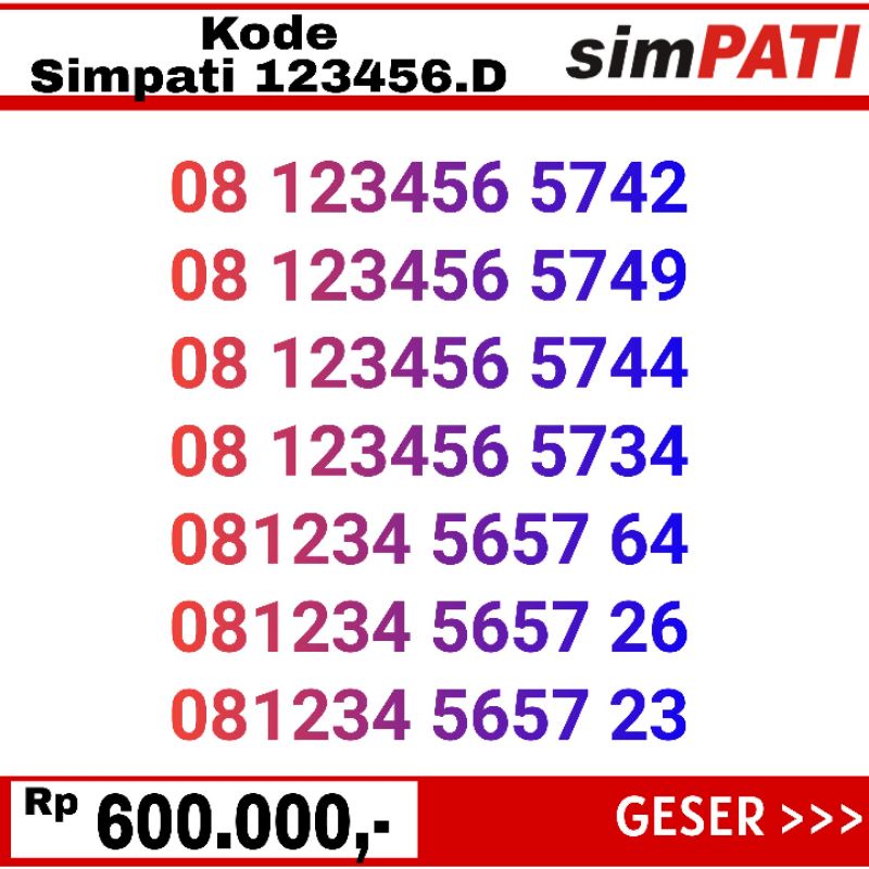 nomor cantik simpati 08123456 murah