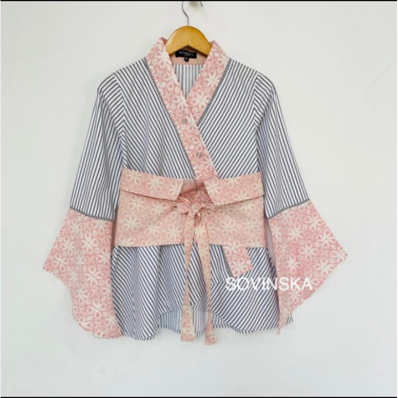 Atasan Batik Kombinasi WP 236 Batik motif Garis blus Blouse baju kerja wanita lengan panjang origina