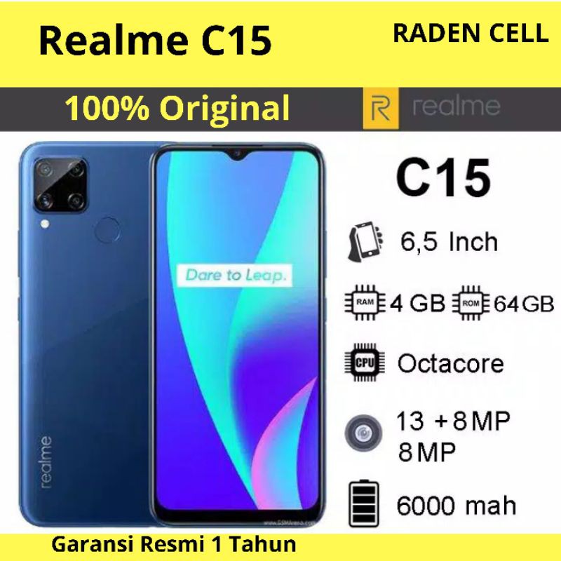 Realme C15 Ram 4/64 GB Handphone Android 4G LTE Murah HP Android 4G Murah Garansi Resmi 1 Tahun