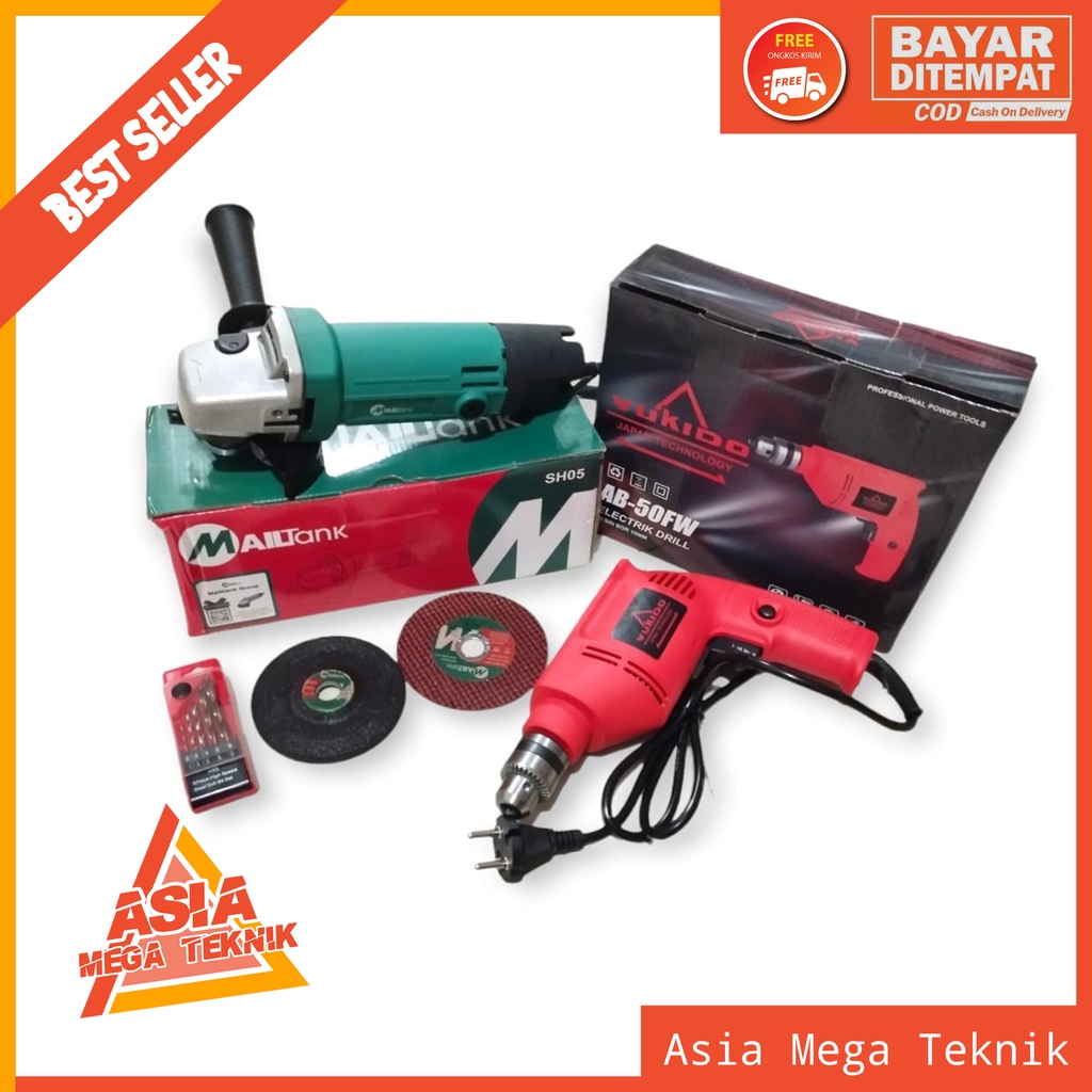 MESIN BOR YUKIDO + MESIN GRINDA MAILTANK / MESIN GURINDA + BOR (PAKET MURAH) Free Mata bor