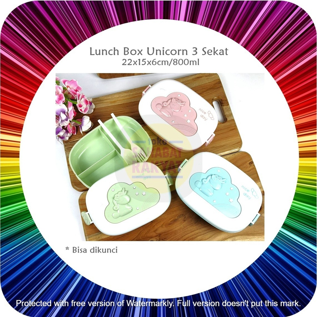 RML047K Lunch Box/ Tempat Makan/ Tempat Bekal Unicorn 3 Sekat