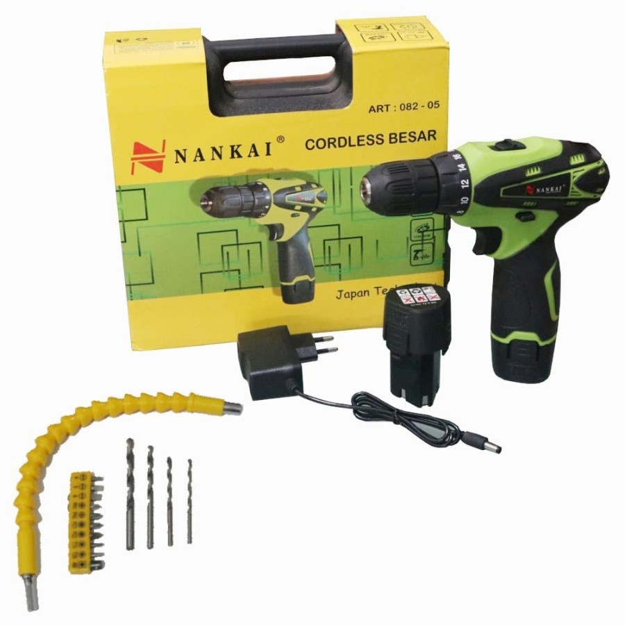 Bor Cordless Drill 10mm Nankai- Mesin Bor Cas 2 Batrey 12V Nankai Fullacsesoris