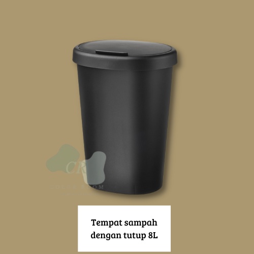 Tempat sampah / bak sampah/ kotak sampah dg tutup, hitam, 8 l