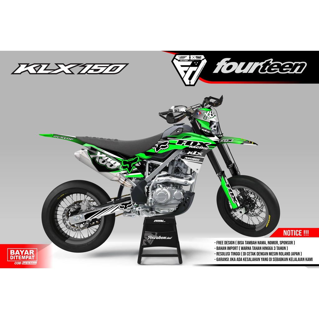 DECAL KLX 150 BF - stiker dekal klx full body custom HIJAU FOX