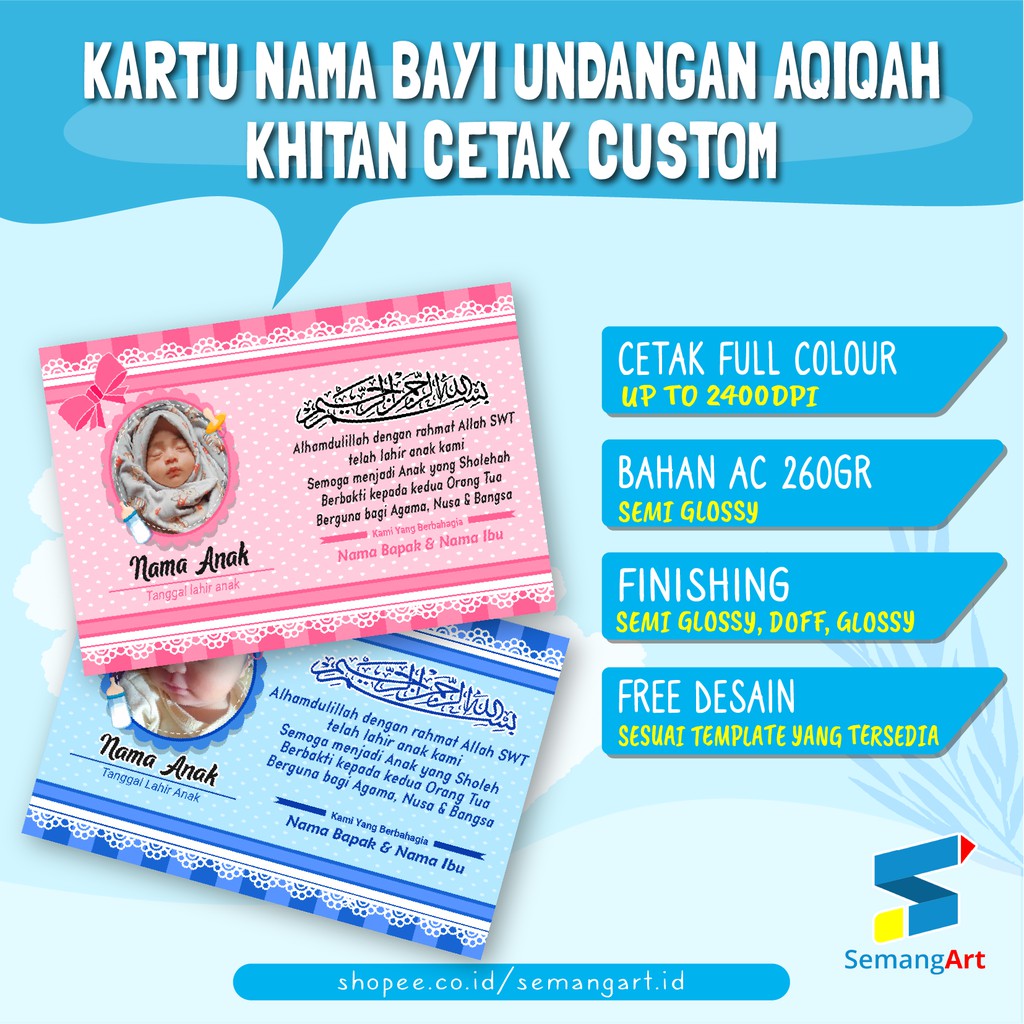 Cetak Kartu Nama Bayi Aqiqah / Khitanan Desain Custom