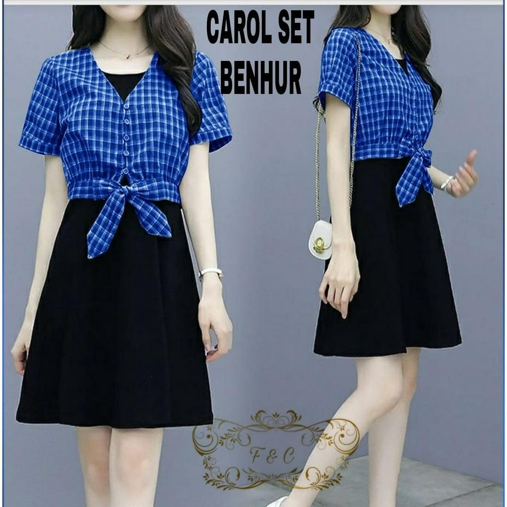 PCS SET CAROL BAHAN MOSCREPE FE SETELAN DRESS 2 IN1 INNER DAN OUTER