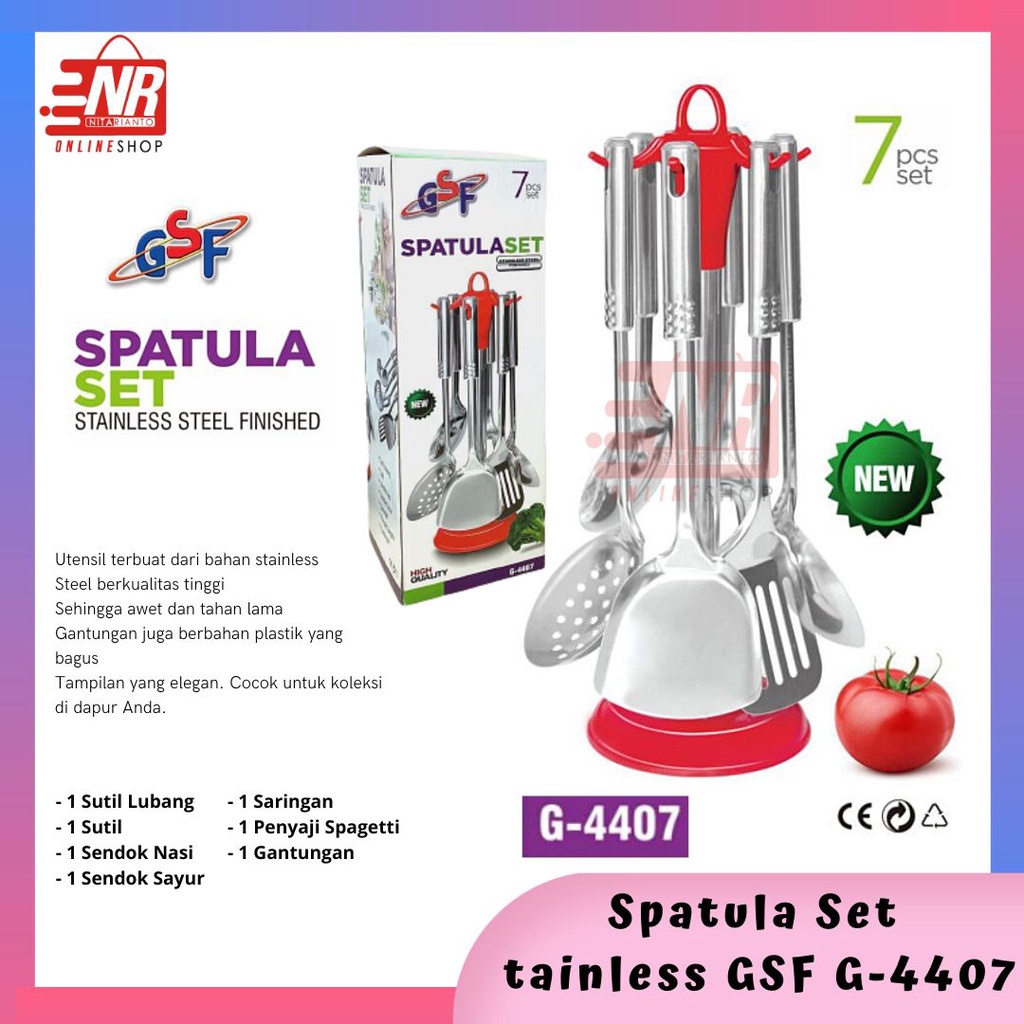 Spatula Set Sutil Stainless GSf G-4507 7 Pcs / Spatula Sutil Sodet Centong Alat Masak Stainless / Kitchen Utensil