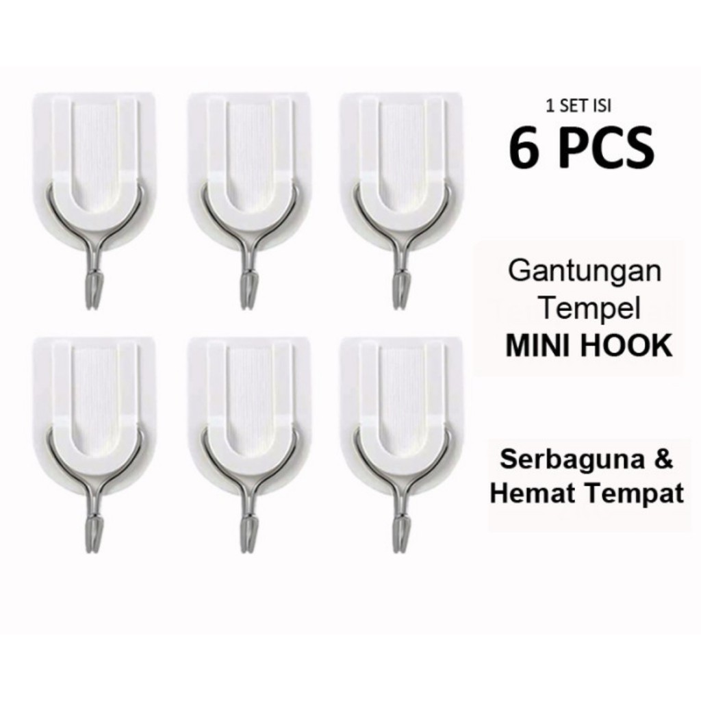 STICKY Hook isi 6 in 1 PUTIH POLOS Tempel Gantung Cantol Kait