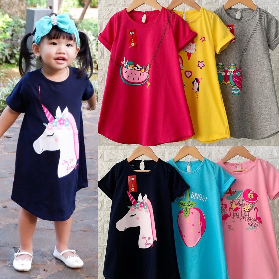 PROMO 7.7 Daster Anak Smilee Sablon Vol 2 Size 1-5Tahun/ Dress anak perempuan Lucu