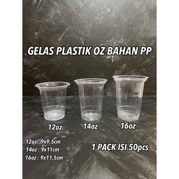 ISI 50pcs - Gelas Plastik 12oz 14oz 16oz - Gelas Plastik Datar Oz