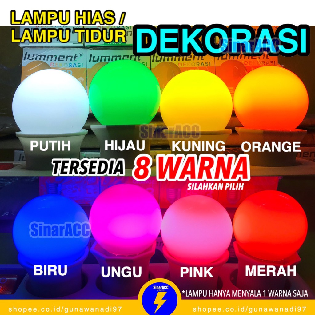 Lumment warna DEKORASI Lampu led warna 3W colour 3 Watt merah kuning biru hijau lampu tidur hias