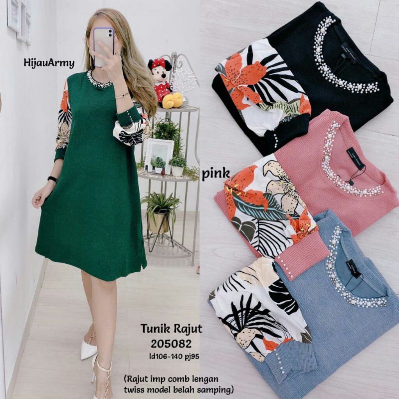Tunik Rajut kombinasi lengan twiss model belah samping kualitas import