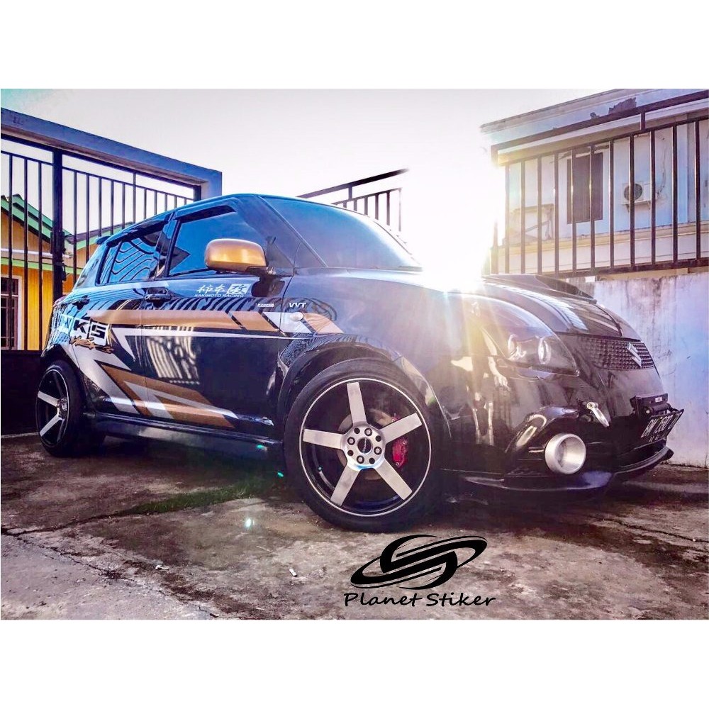 Stiker Mobil Suzuki Swift Hks Racing Gold Silver Edition Cutting