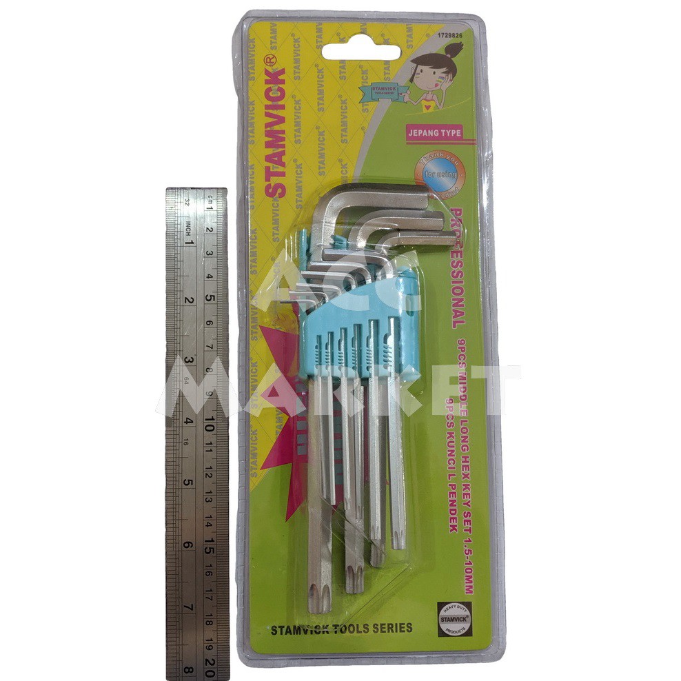 Kunci L 9 Pcs Short PENDEK Bintang Hex Torx Set Key Lubang