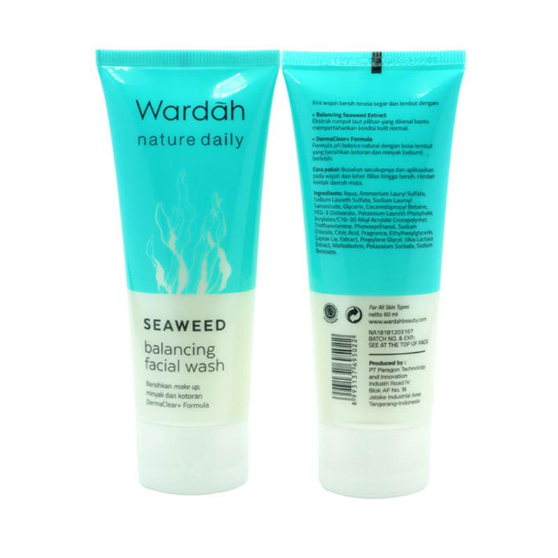 (Pembersih Wajah) Wardah Nature Daily Seaweed Balancing Facial WASH / SCRUB 60 ml - Non Soap Formula - Rumput Laut Seawed Sabun Cuci Muka Sabun Pembersih Pencuci Wajah Foam Cleanser Pemcuci Crub