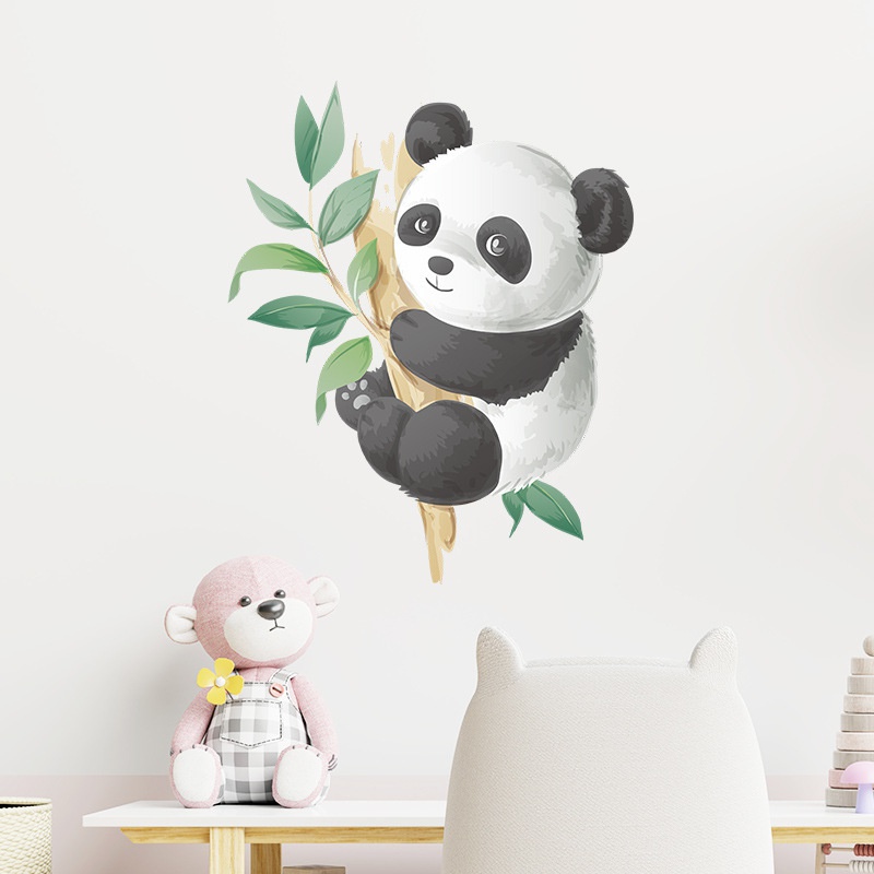 Stiker Dinding Bahan Mudah Dilepas Gambar Kartun Panda Dan Bambu Untuk Dekorasi Kamar Anak