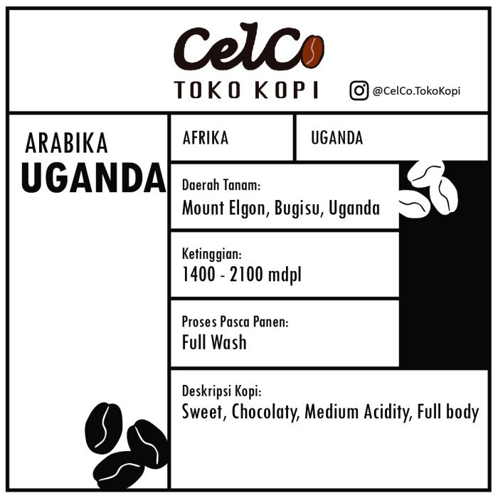 

Kopi Arabika Uganda 200gr | by Celco Toko Kopi | Kopi Biji & Bubuk