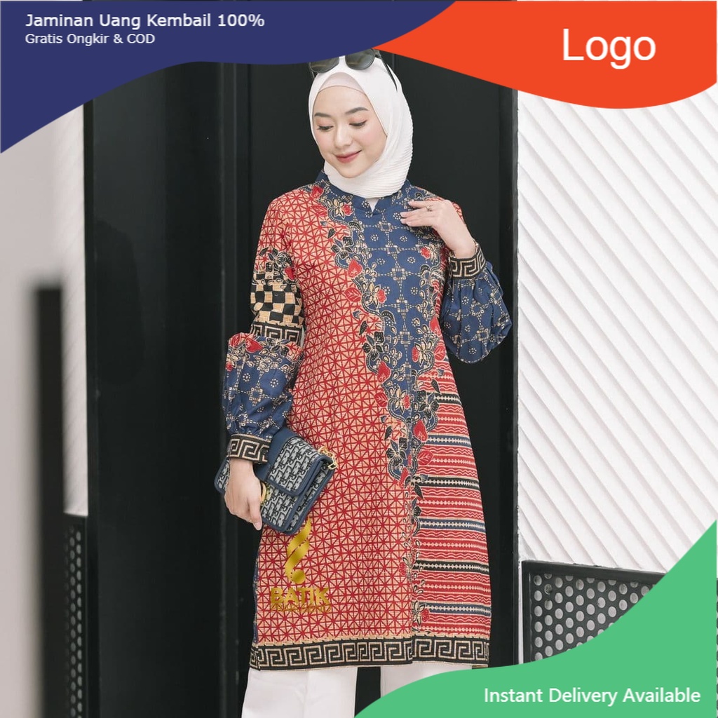 Original Batik Prabuseno - Anjar Tunik Batik Wanita Lengan Panjang Printing Handmade Premium Lapis F