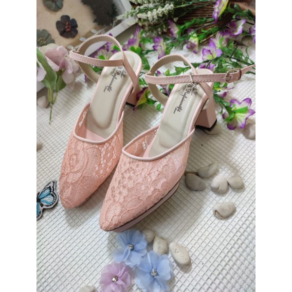 sepatu rafaizoutfit warna peach tali tinggi 7cm tahu