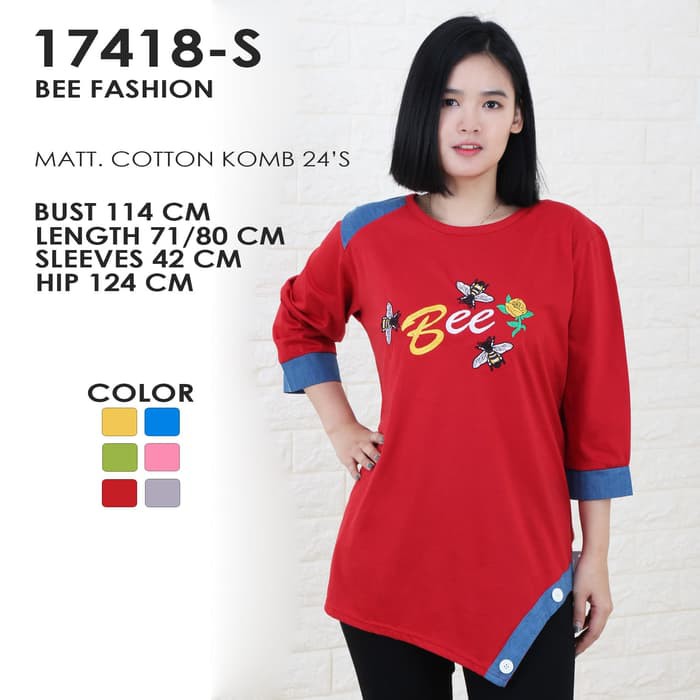 KAOS WANITA KOMBINASI DENIM/JEANS/FASHION MUSLIM/HIJAB/ATASAN JUMBO - Biru