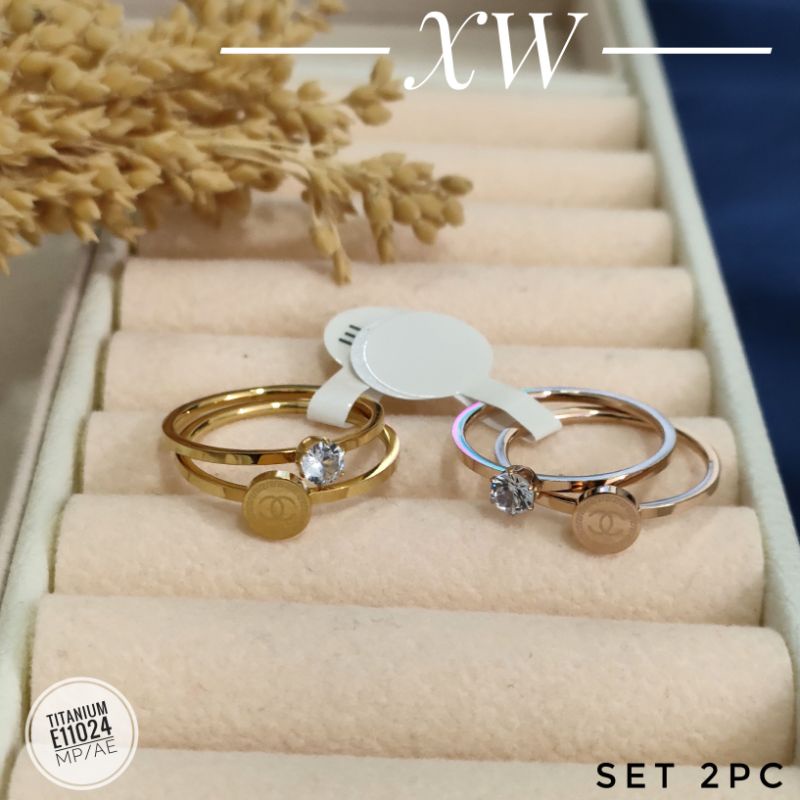 Cincin Titanium Set 2pc Motif Koin C11024