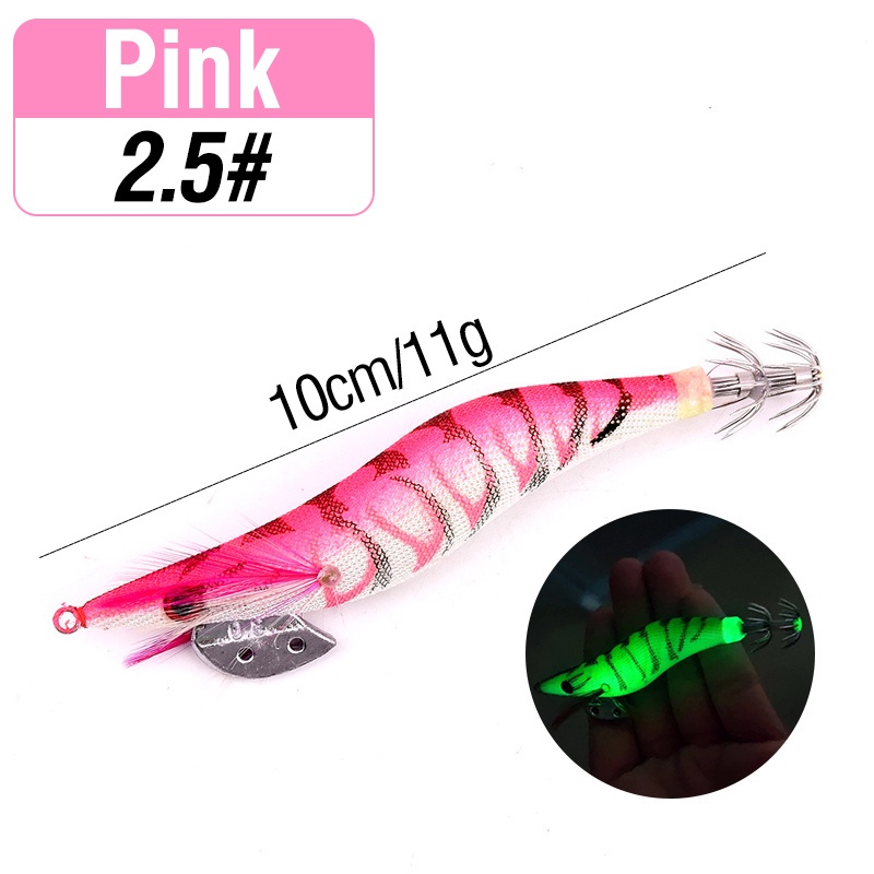 1pc Umpan Pancing Cumi-Cumi / Udang Luminous Bahan Kayu Ukuran 8cm / 10cm / 12cm-Pink-2.5#
