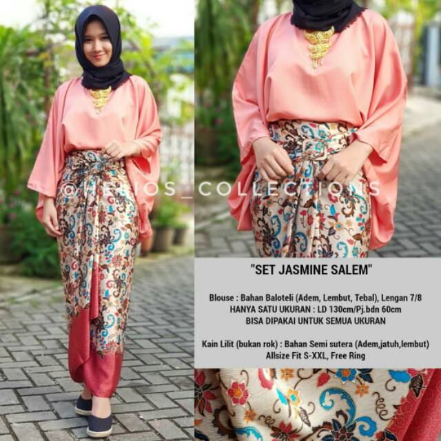 SET JASMINE SALEM MIX KAIN LILIT/ATASAN JASMINE/KEBAYA BATWING