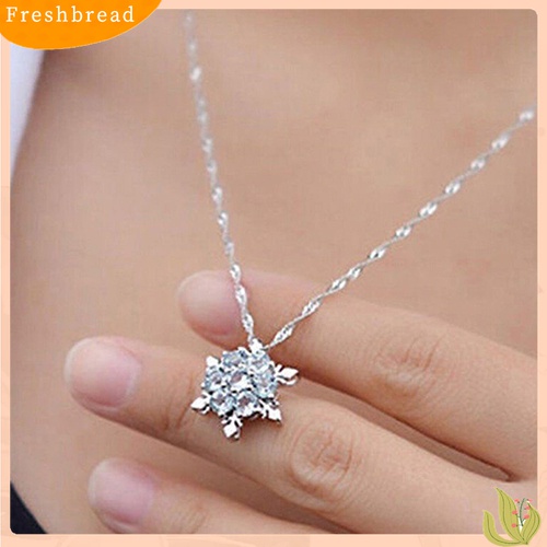 ? Fresh ? Kalung Lapis Silver Liontin Snowflake Hias Berlian Imitasi Berkilau untuk Wanita