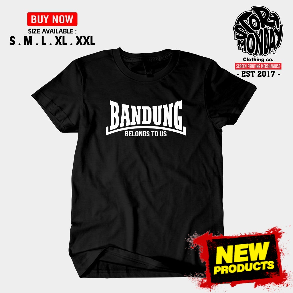 Upay clothing Kaos Baju Sablon BANDUNG BELONGS TO US Bobotoh Persib katun Combed 30s Lengan Pendek U