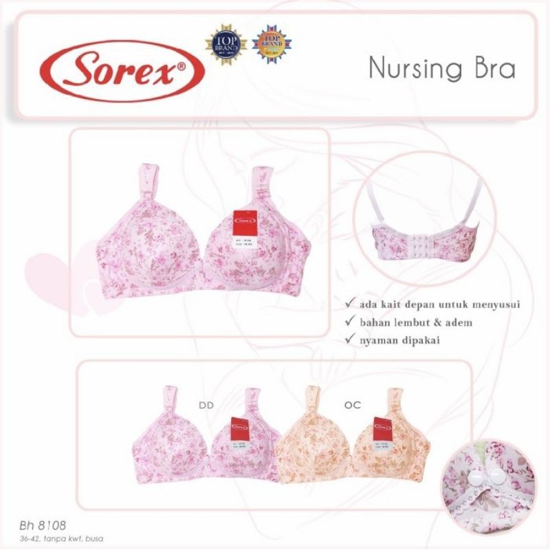 Sorex 8108 Nursing Bra (Bra Menyusui Tanpa Kawat Kait 3 dengan Busa)