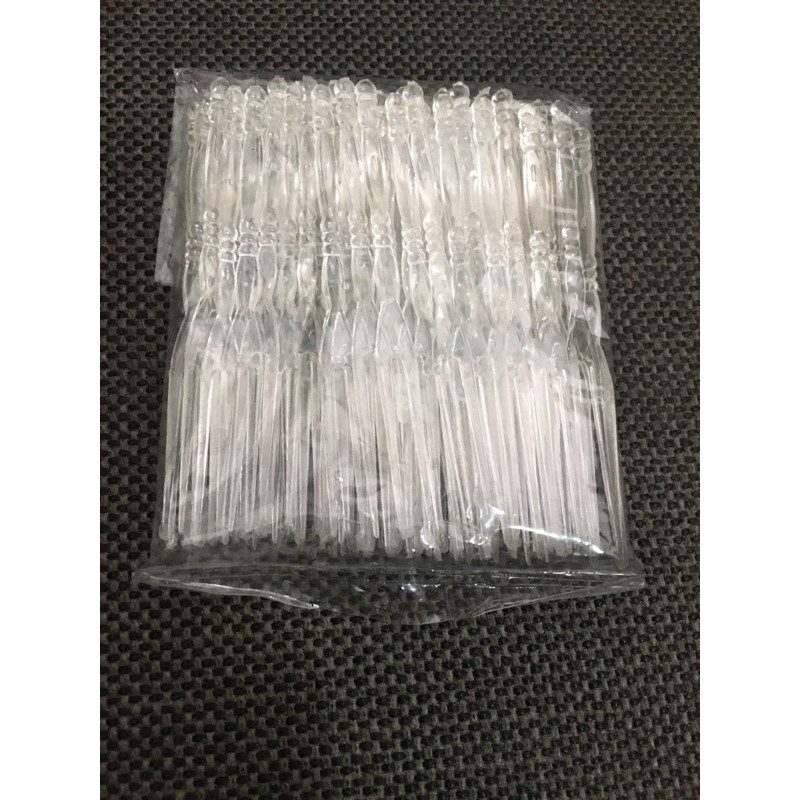 Garpu Mini Plastik Bening isi 75pcs Garpu Buah Puding Kue Murah