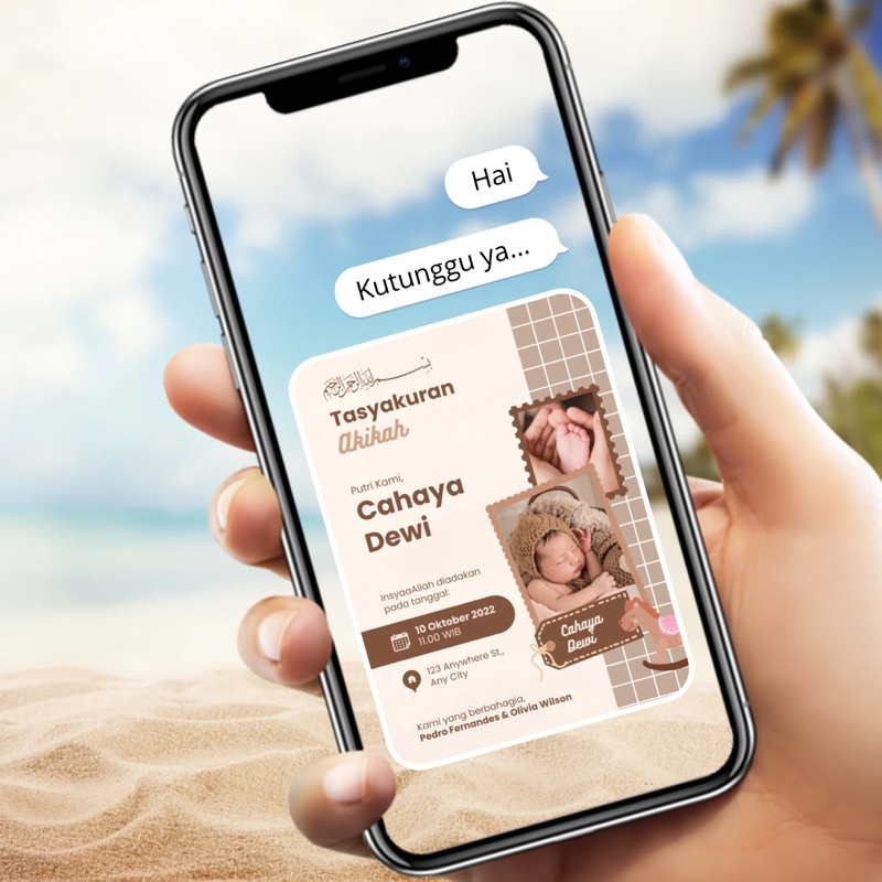 UNDANGAN DIGITAL Aqiqah bayi anak aesthetic format gambar statis tidak bergerak jpg png